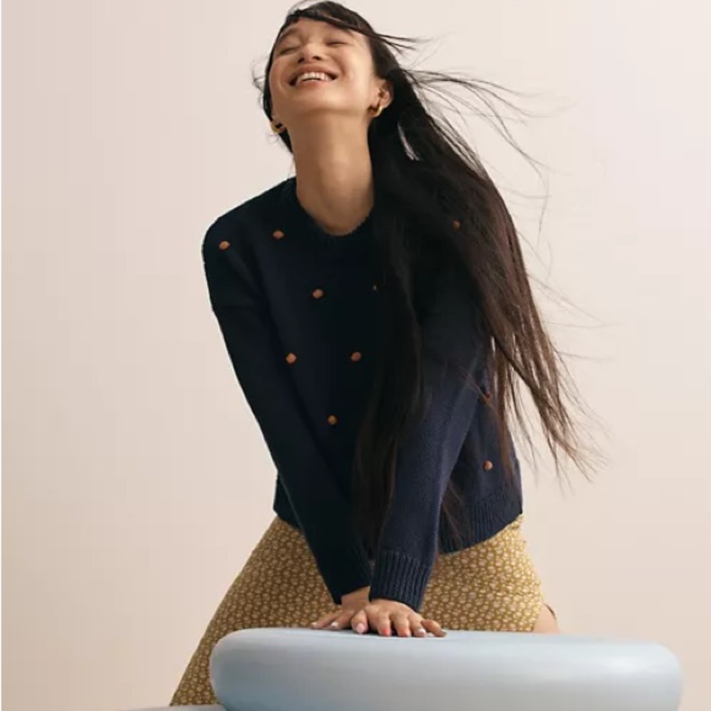 Madewell Wellesley Bobble Pullover Crop Navy Brown Sweater